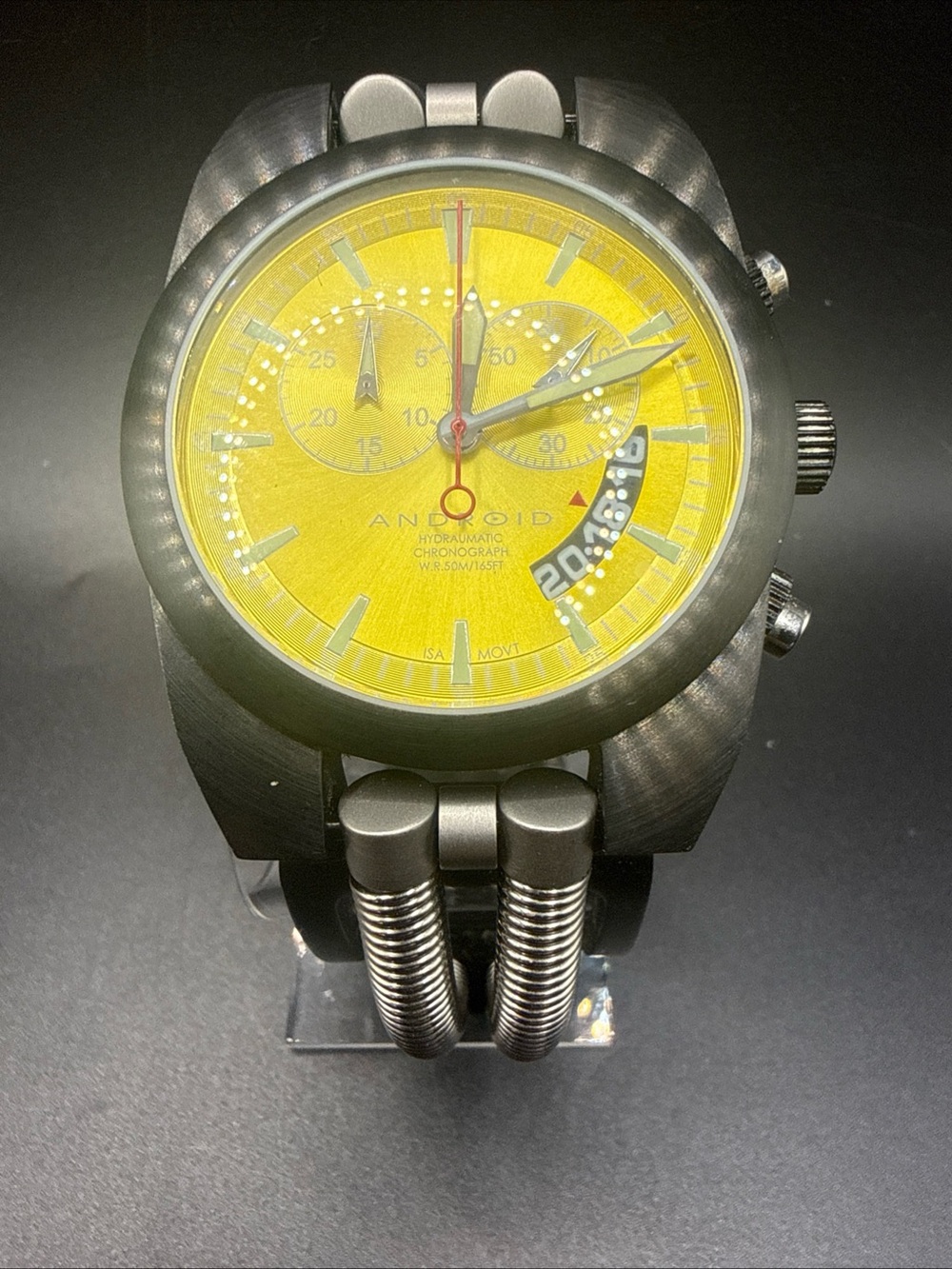 ANDROID Hydraumatic Chronograph Watch - Yellow Dial AD430 parts or repair RARE!!